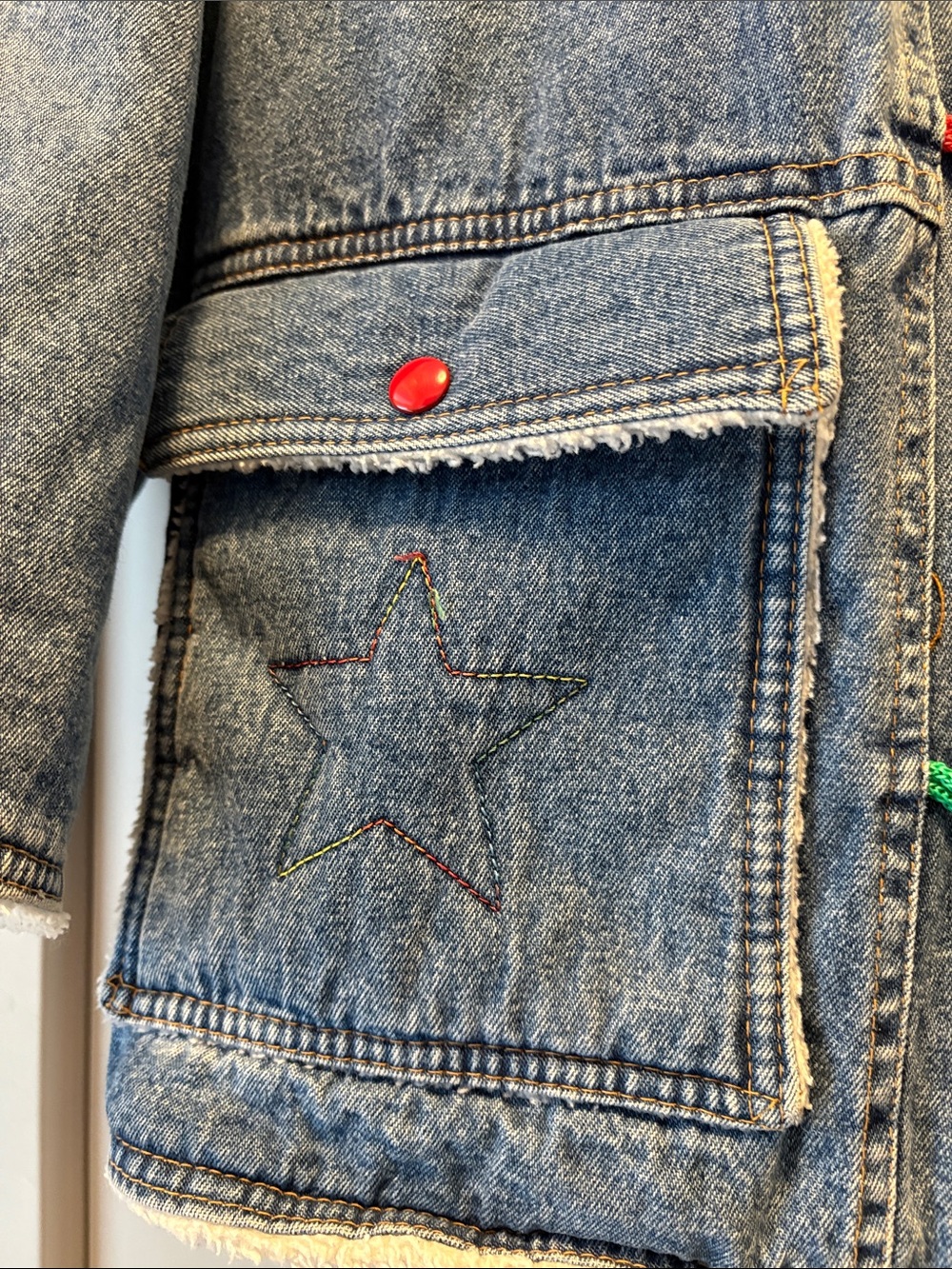 SUPER RARE VINTAGE SCHIPS Made in Italy Denim Sherpa Toggle Coat size M. - Picture 7 of 16